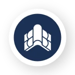 A blue and white icon of a building